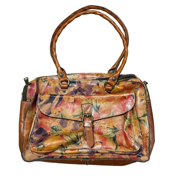 Patricia Nash Poppy Italian Leather Purse Handbag Floral Print Brown Designer - Picture 1 of 15